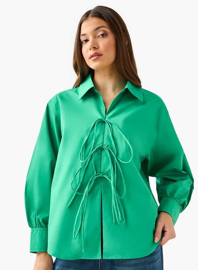 ايكونيك Iconic Relaxed Fit Cotton Shirt with Tie-Ups